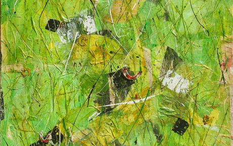 Verde con polline, 2011-12, tecnica mista su juta 80 x 110 cm