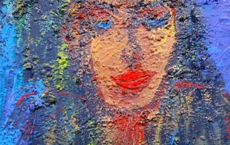 Viso di donna abitante nel borgo dei pescatori. Corricella, dipinto con l'uso di colori acrilici e rifinito con vernice marina, 50 x 70 cm